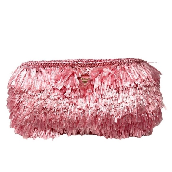 PRADA Vintage Logo Clutch Bag Pink Gold Raffia
Polyethylene Zip Rank AB - Picture 6 of 12